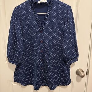 Lady‎ Caribou Navy Polka Dot Blouse